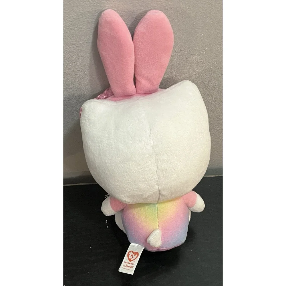 TY Sanrio Hello Kitty Beanie Baby Rainbow Bunny Ears Plush Stuffed Animal w/ Tag